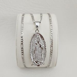 Silver Our Lady Of Guadalupe Crystal Figure Necklace